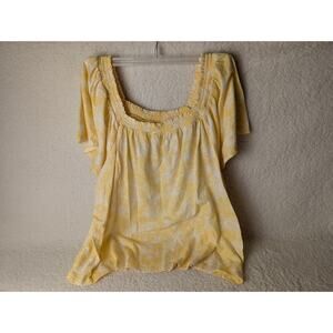 ST JOHN'S BAY PEASANT KNIT SHIRT ladies size OX yellow white floral elastic neck